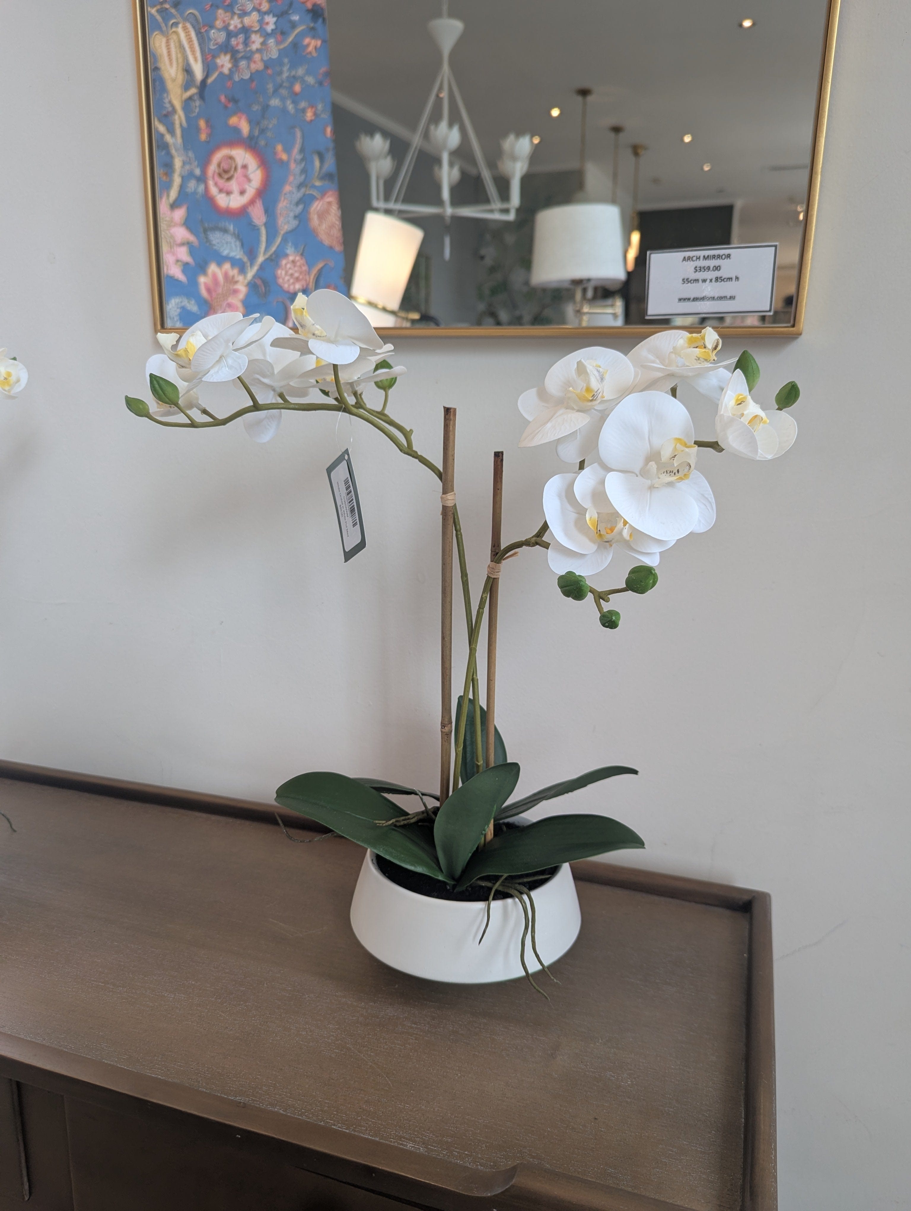 Gaudion Furniture 124 Artificial Flora White Orchid in White Pot Med