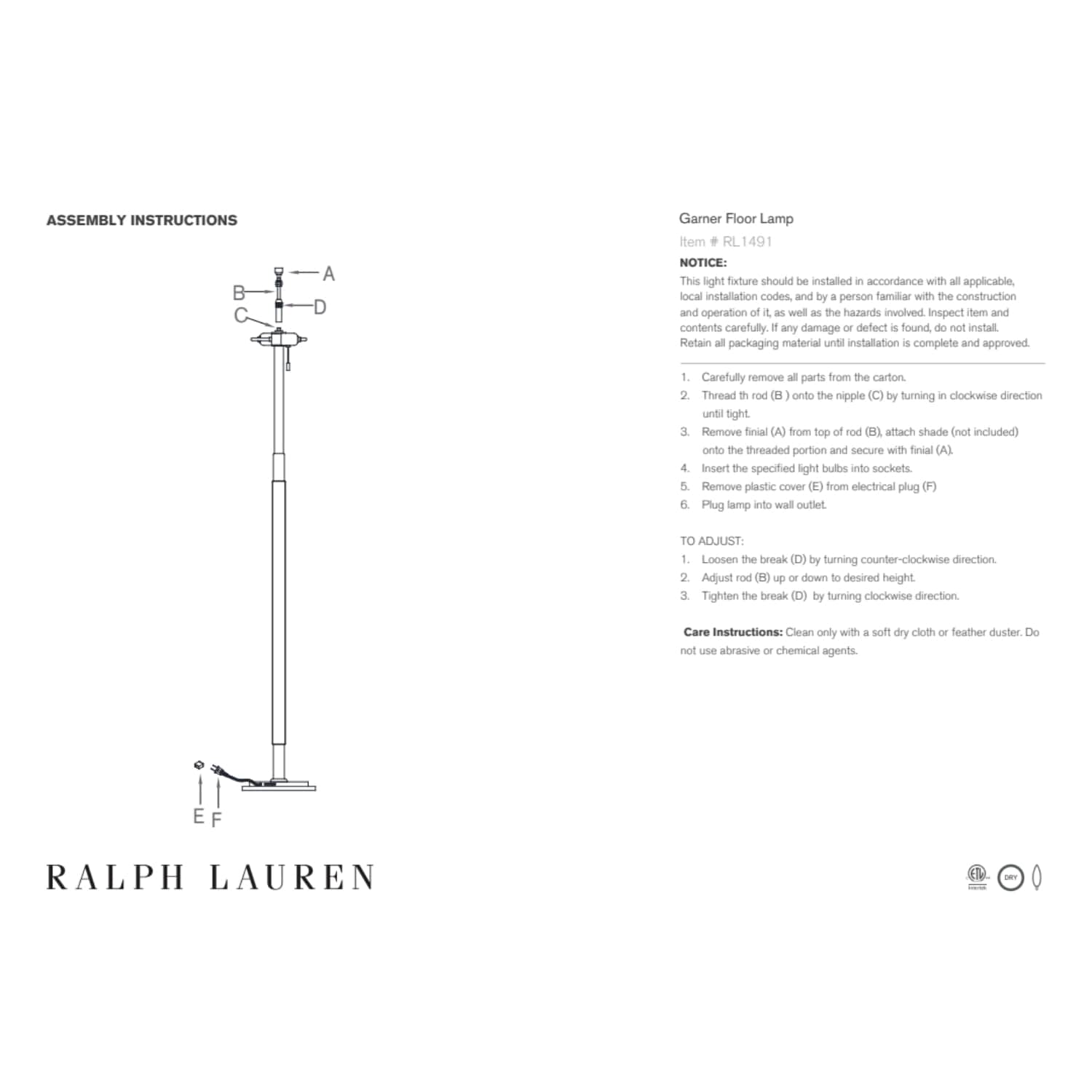 Ralph Lauren Floor Lamp Ralph Lauren Garner Floor Lamp