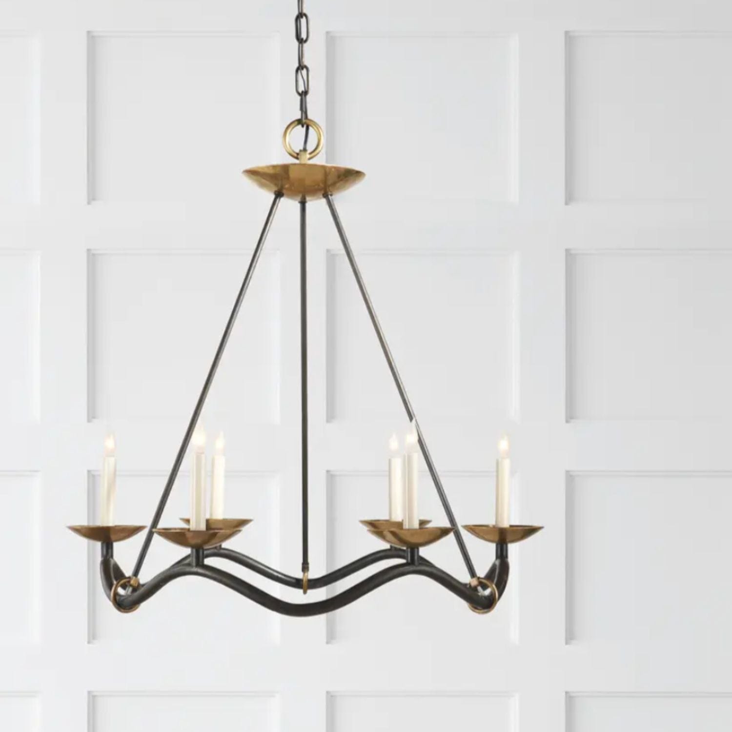 Visual Comfort & Co Chandelier Choros Chandelier in Aged Iron with Hand-Rubbed Brass