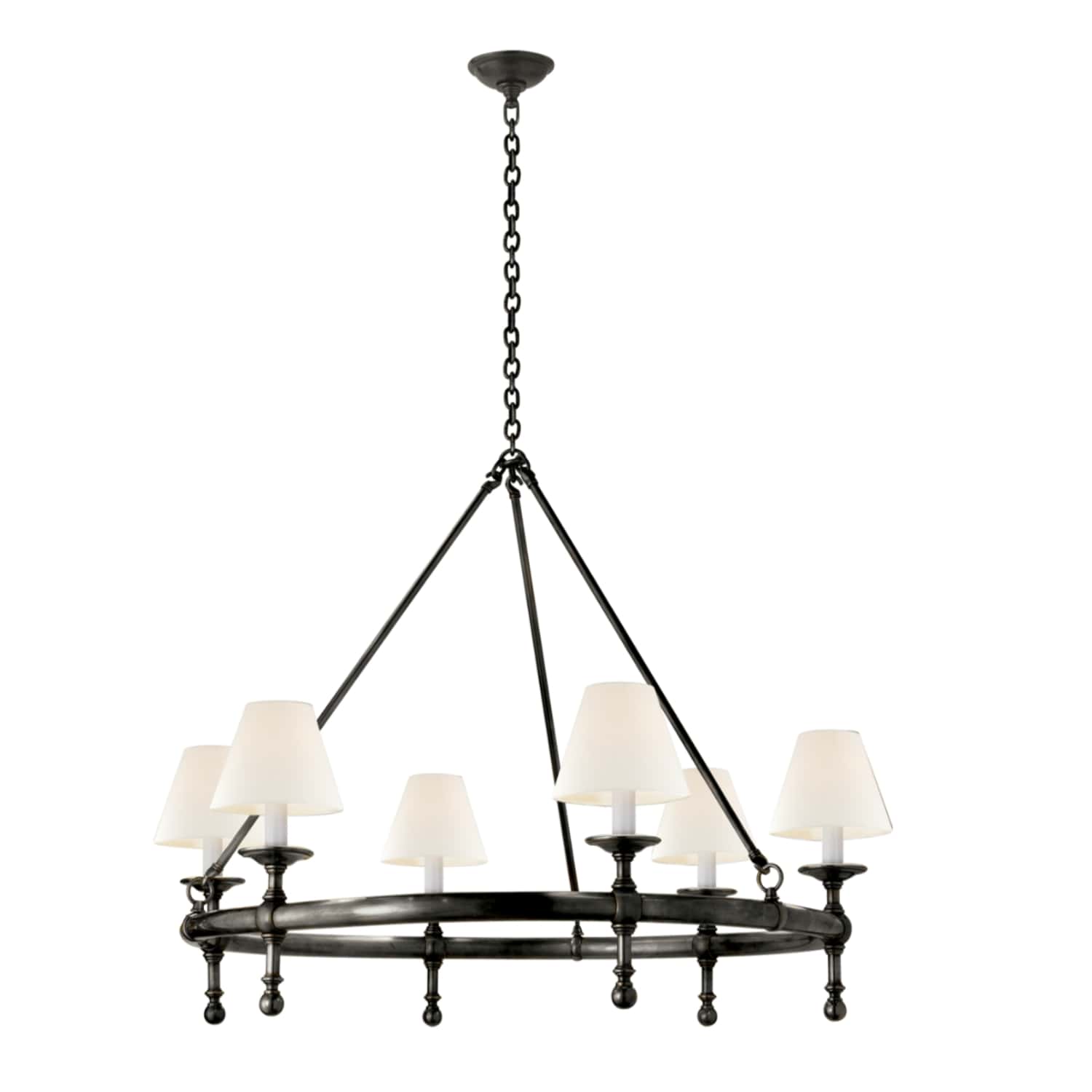 Visual Comfort & Co Chandelier Classic Ring Chandelier in Bronze with Linen Shades