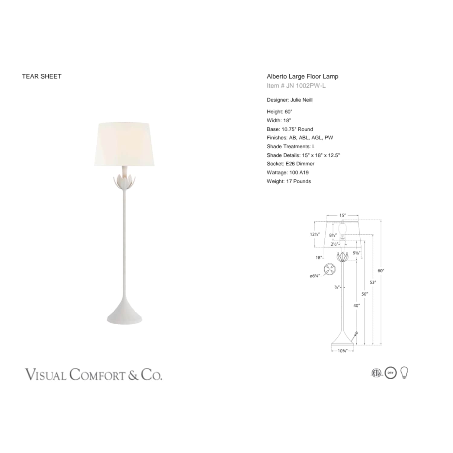 Visual Comfort & Co Floor Lamp Alberto Large Floor Lamp