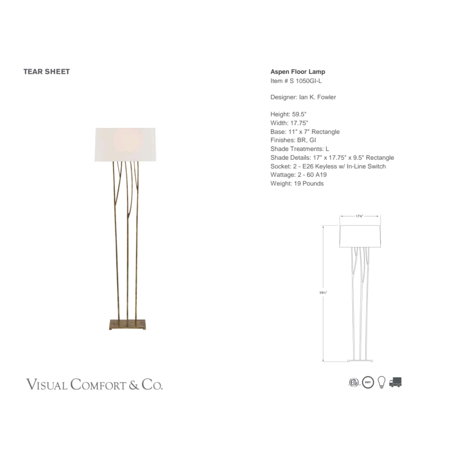 Visual Comfort & Co Floor Lamp Aspen Floor Lamp