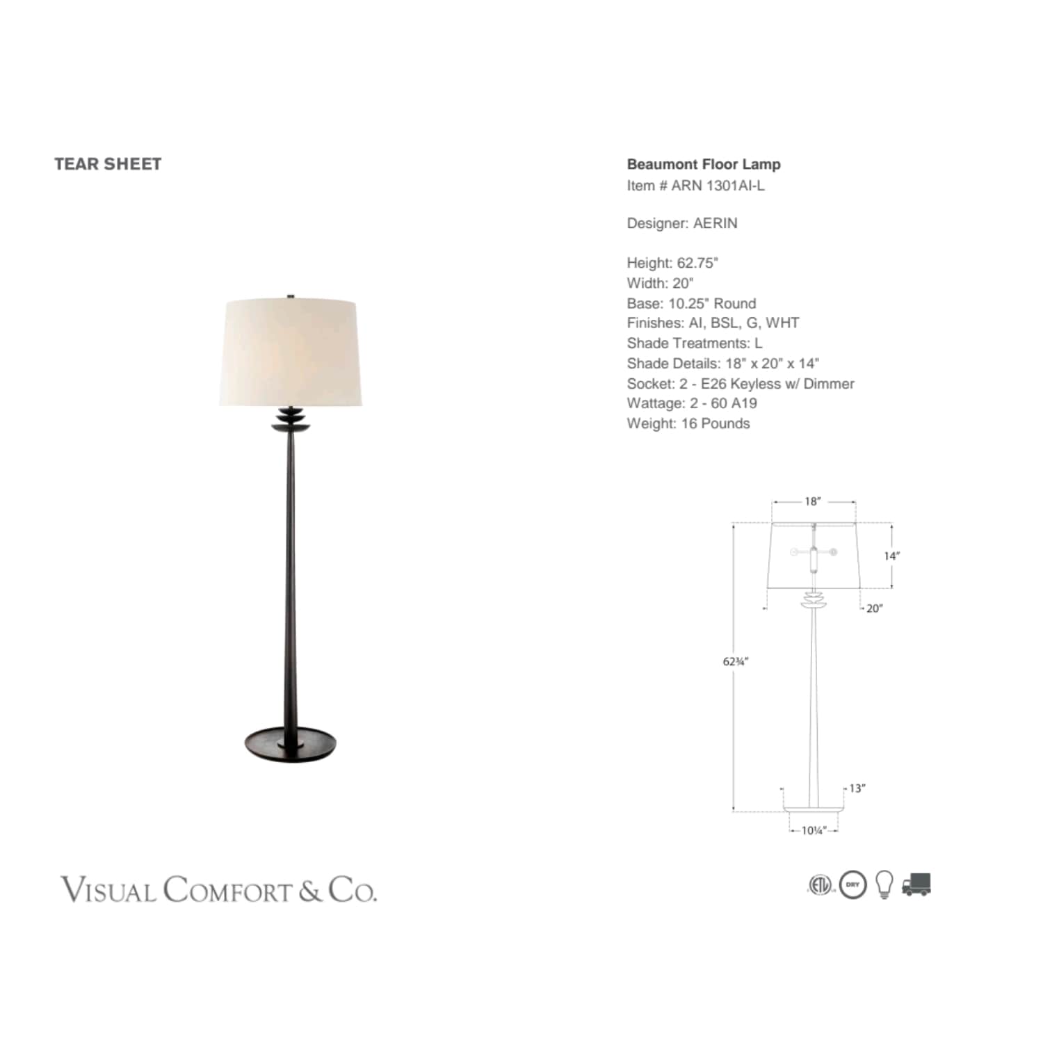 Visual Comfort & Co Floor Lamp Beaumont Floor Lamp