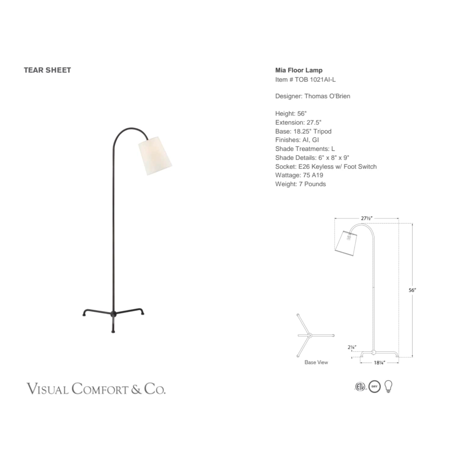 Visual Comfort & Co Floor Lamp Mia Floor Lamp