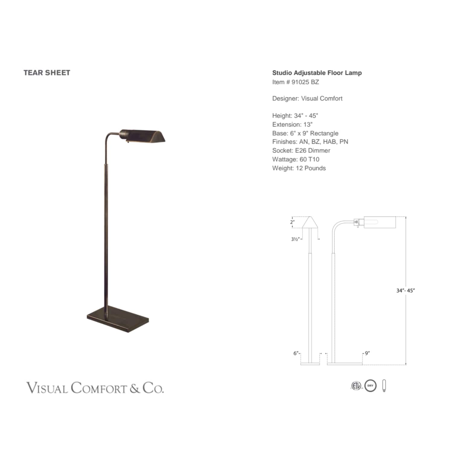 Visual Comfort & Co Floor Lamp Studio Adjustable Floor Lamp