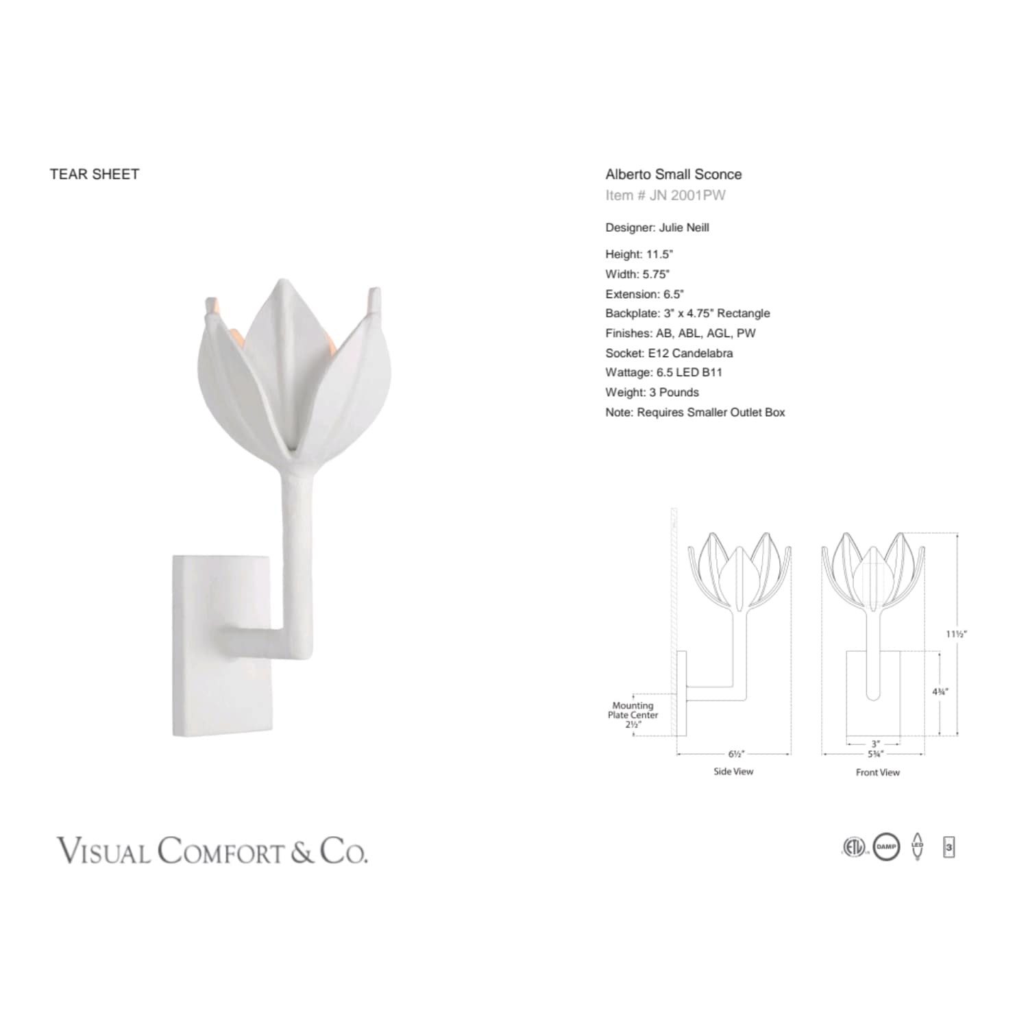 Visual Comfort & Co Sconces Alberto Small Sconce