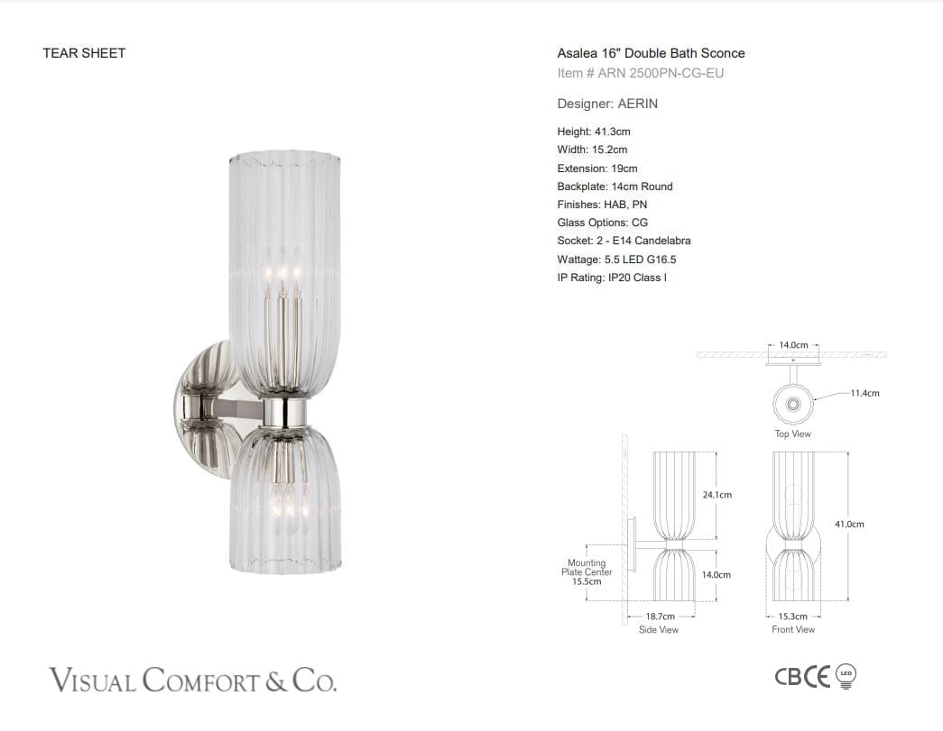 Visual Comfort & Co Sconces Asalea 16" Double Bath Sconce