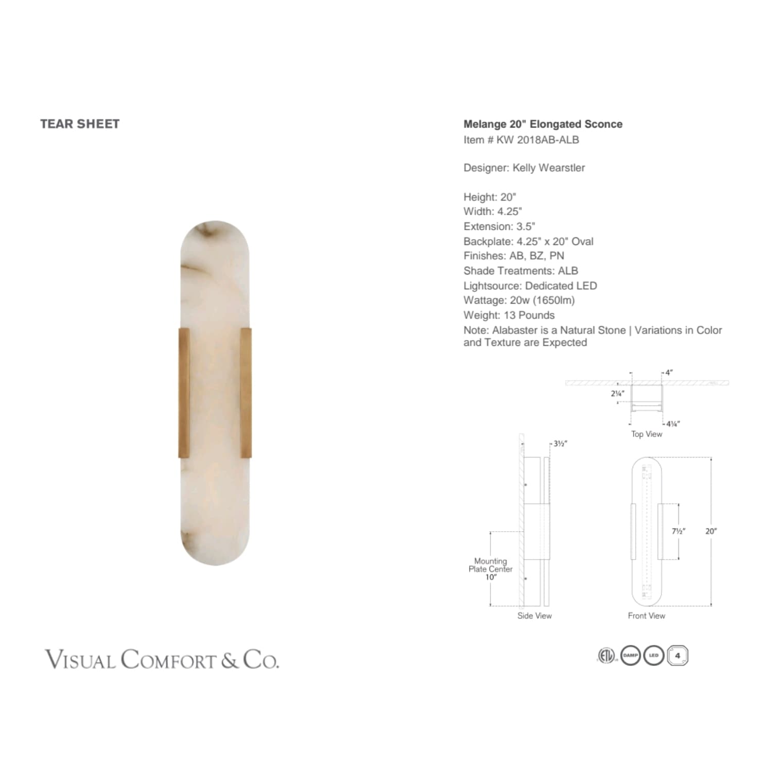 Visual Comfort & Co Sconces Melange 50.8 cm  Elongated Sconce