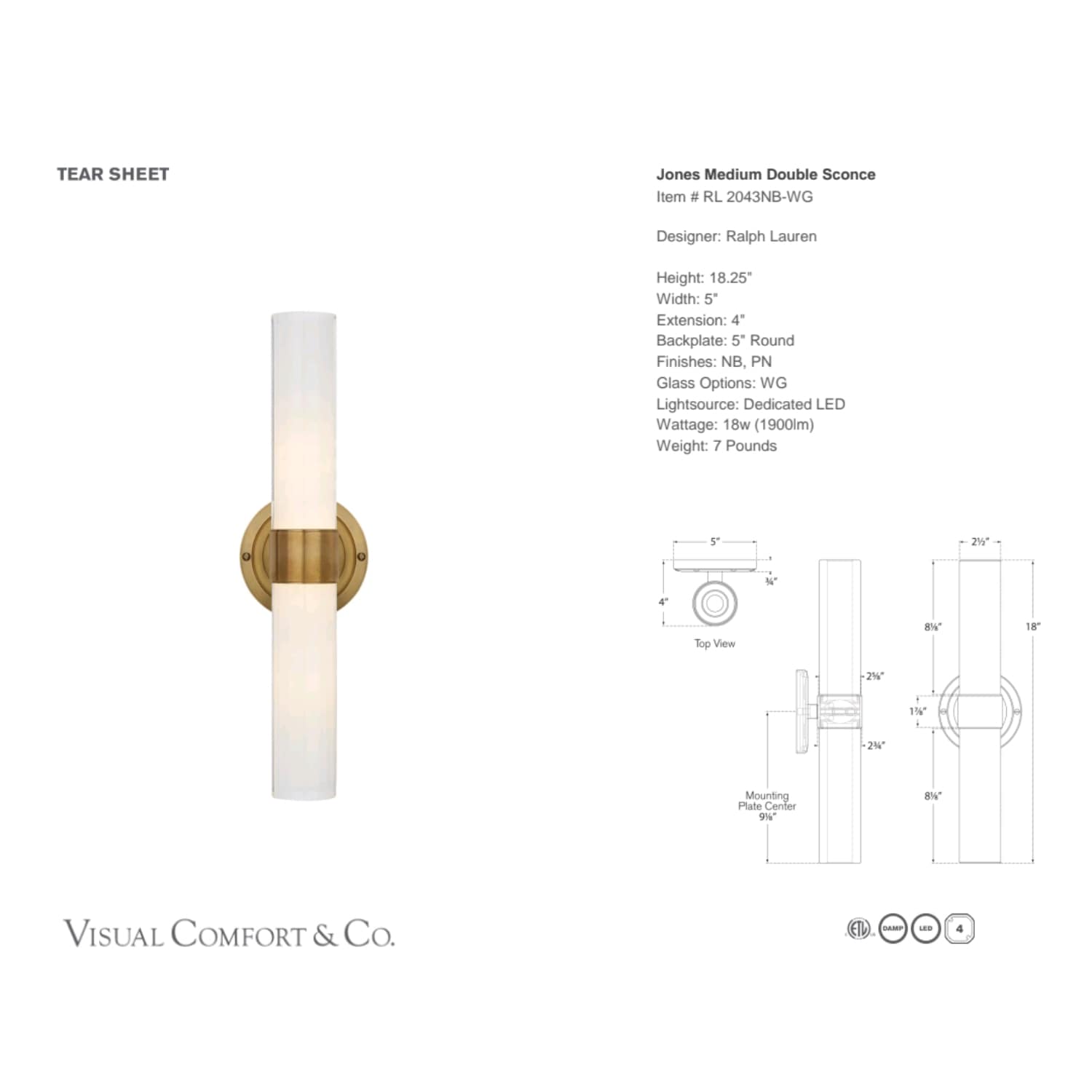 Visual Comfort & Co Sconces Ralph Lauren Jones Medium Double Sconce