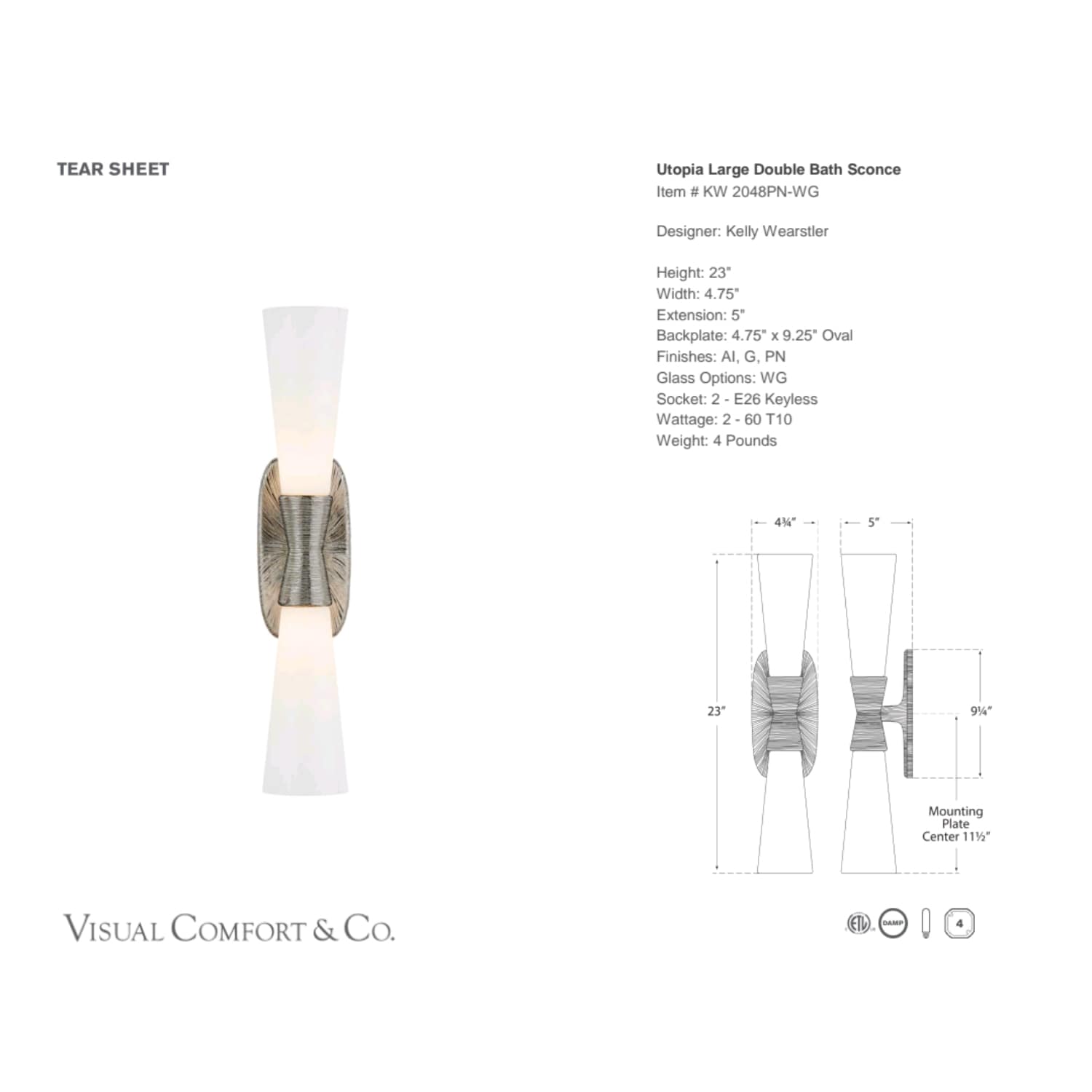 Visual Comfort & Co Sconces Utopia Large Double Bath Sconce