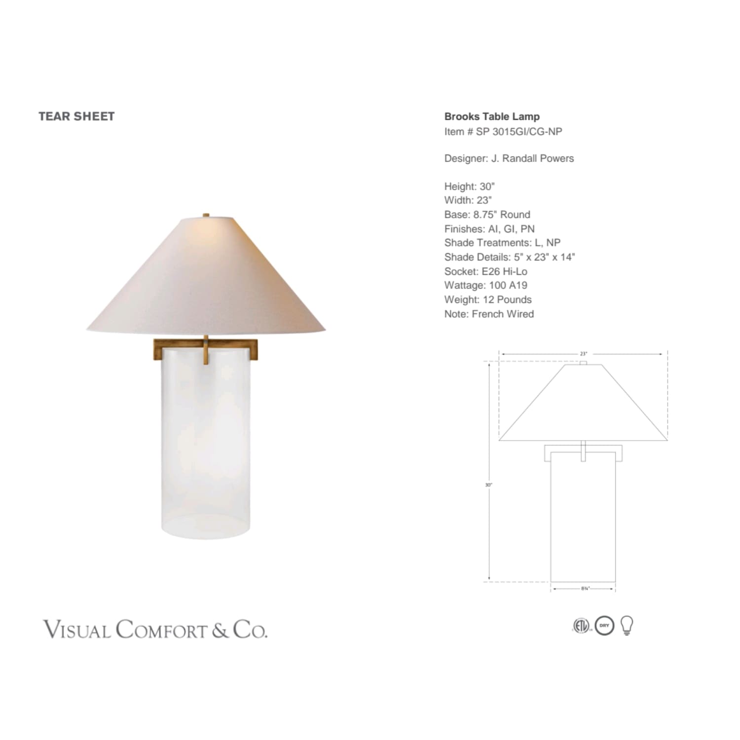 Visual Comfort & Co Table Lamp Brooks Table Lamp in Crystal