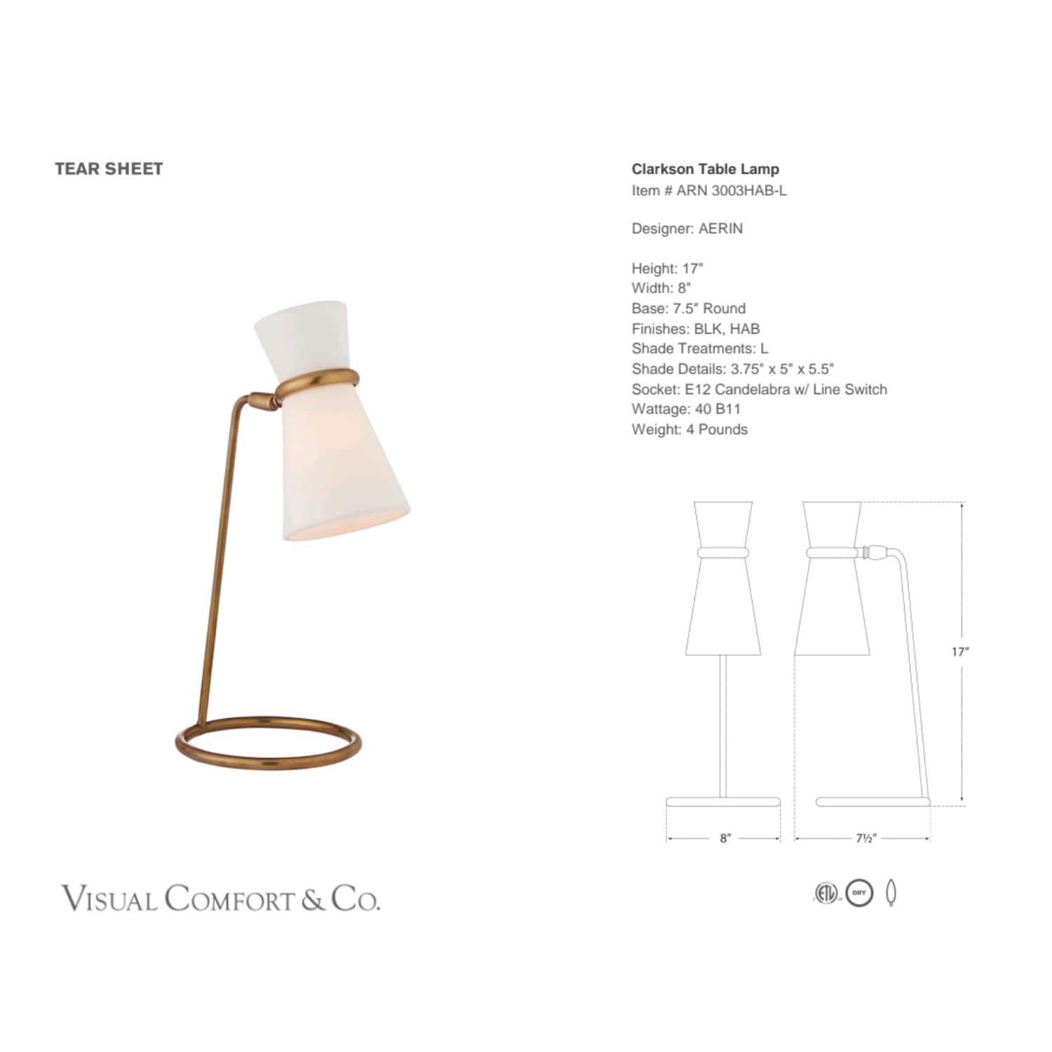 Visual Comfort & Co Table Lamp Clarkson Table Lamp