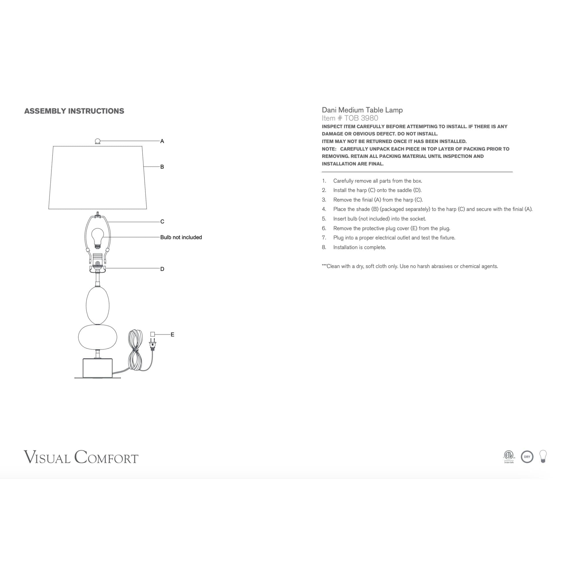 Visual Comfort & Co Table Lamp Dani Medium Table Lamp in Alabaster