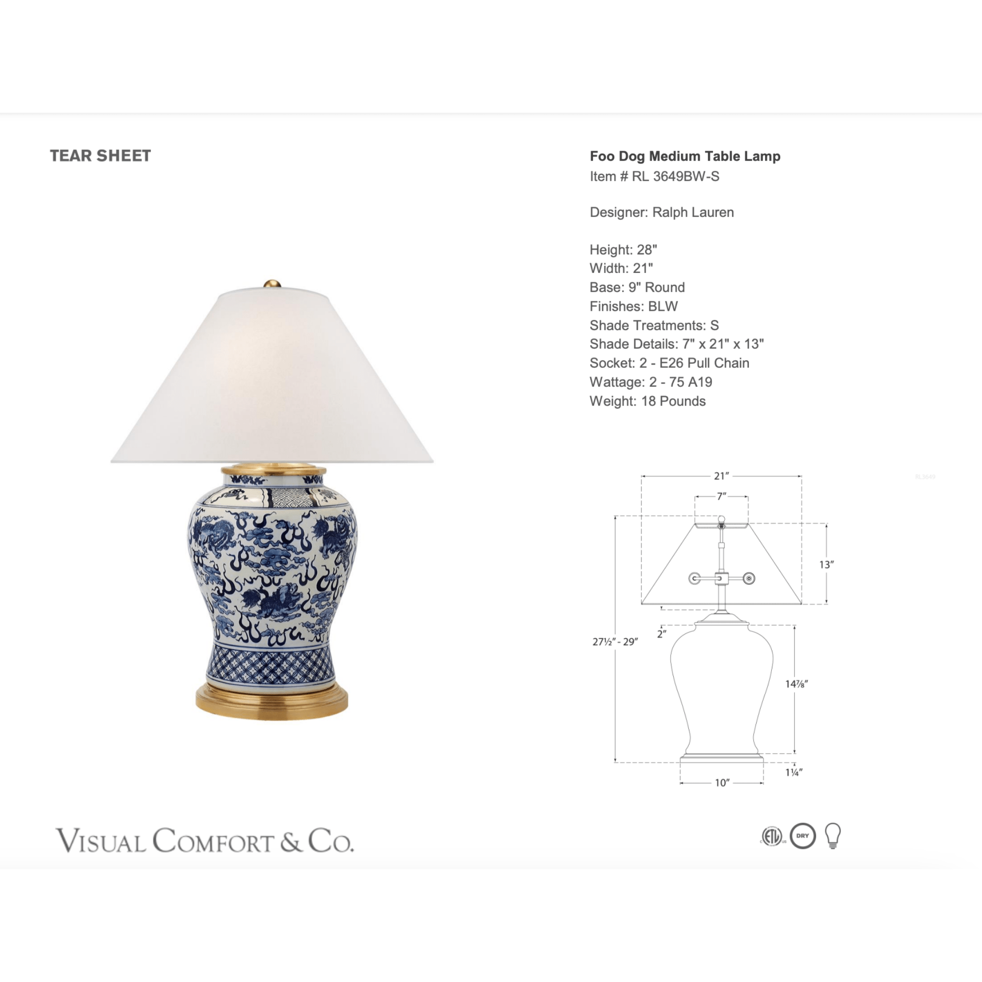 Visual Comfort & Co Table Lamp Foo Dog Medium Table Lamp