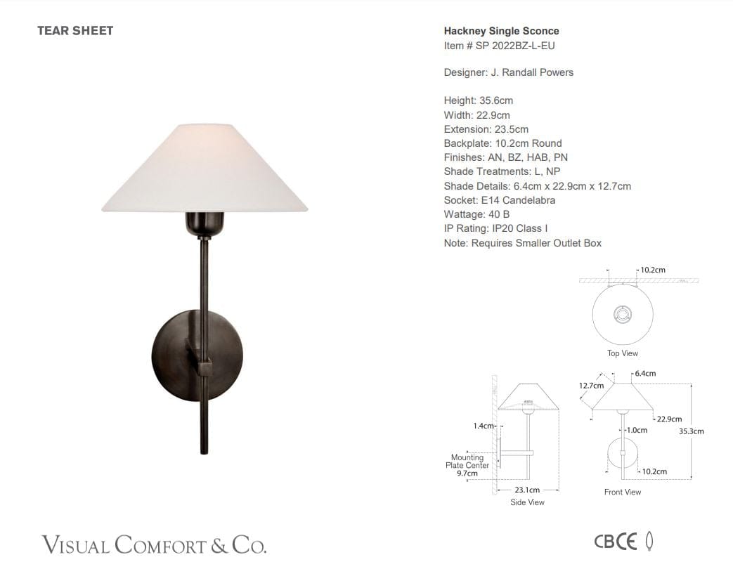 Visual Comfort & Co Wall Sconce Hackney Single Sconce 2 Finishes